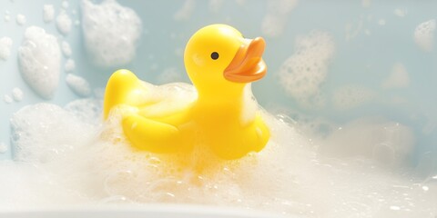 Yellow rubber duck in bath foam