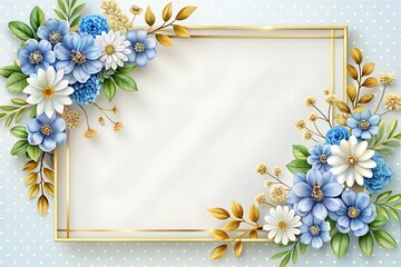 Elegant flowers white and blue, blank card frame, design