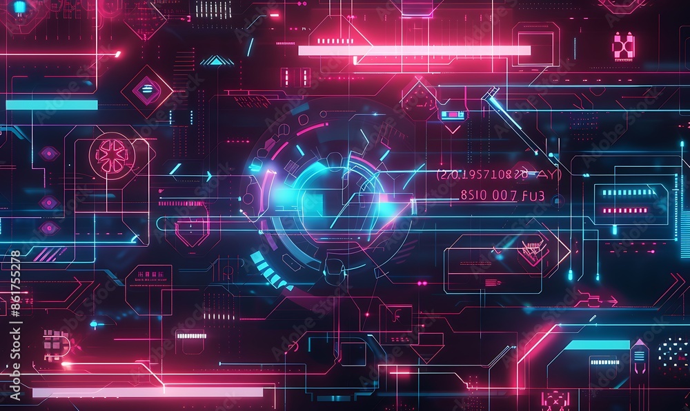 Poster a futuristic, abstract background with geometric patterns and neon lines, illustrating cyber resilie