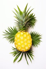 Fototapeta premium Sliced pineapple with green tropical leaves