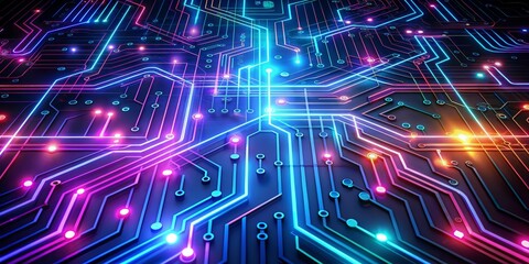 Obraz premium Abstract Neon Circuit Board Background - 3D Rendering