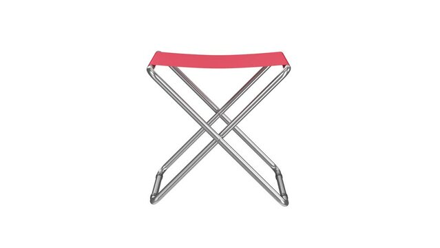 Red folding stool spinning on a white background