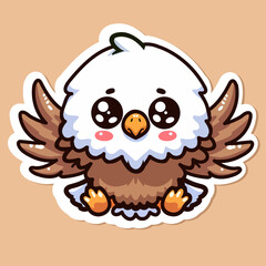 Sticker of cute eagle, tiny small wild Bird, Isolated on colored background, flat vector illustration 