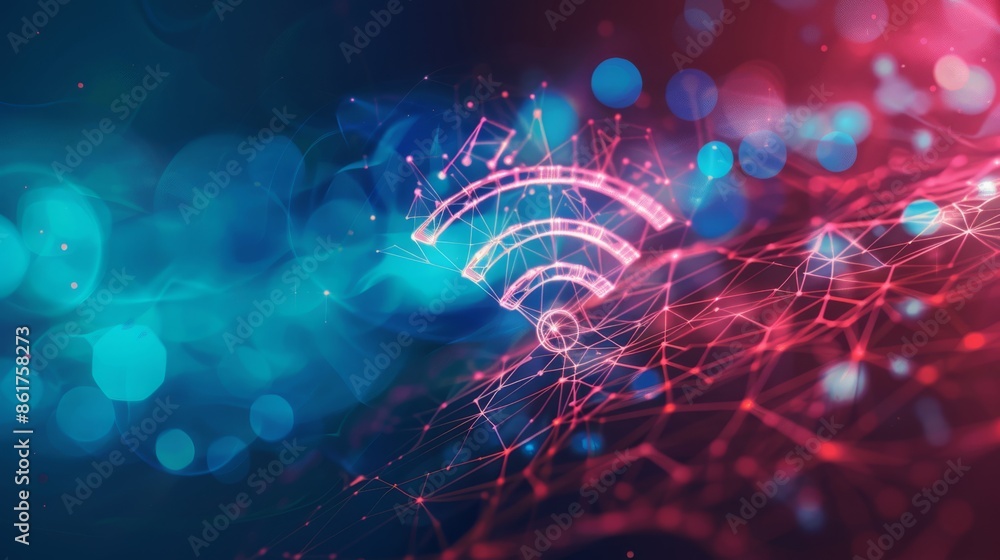 Poster abstract image with wifi symbol and digital network, illustrating modern connectivity and technology