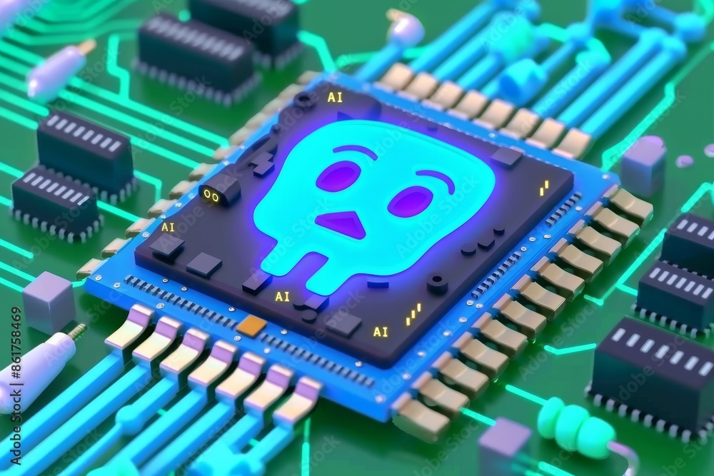 Aufkleber ai skull on circuit board representing artificial intelligence and technology innovation