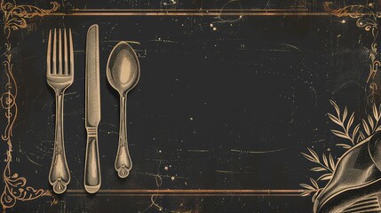banner kitchen food blackboard retro fork knife menu drink eatery dinner cooking vintage background board ornament flatware template.