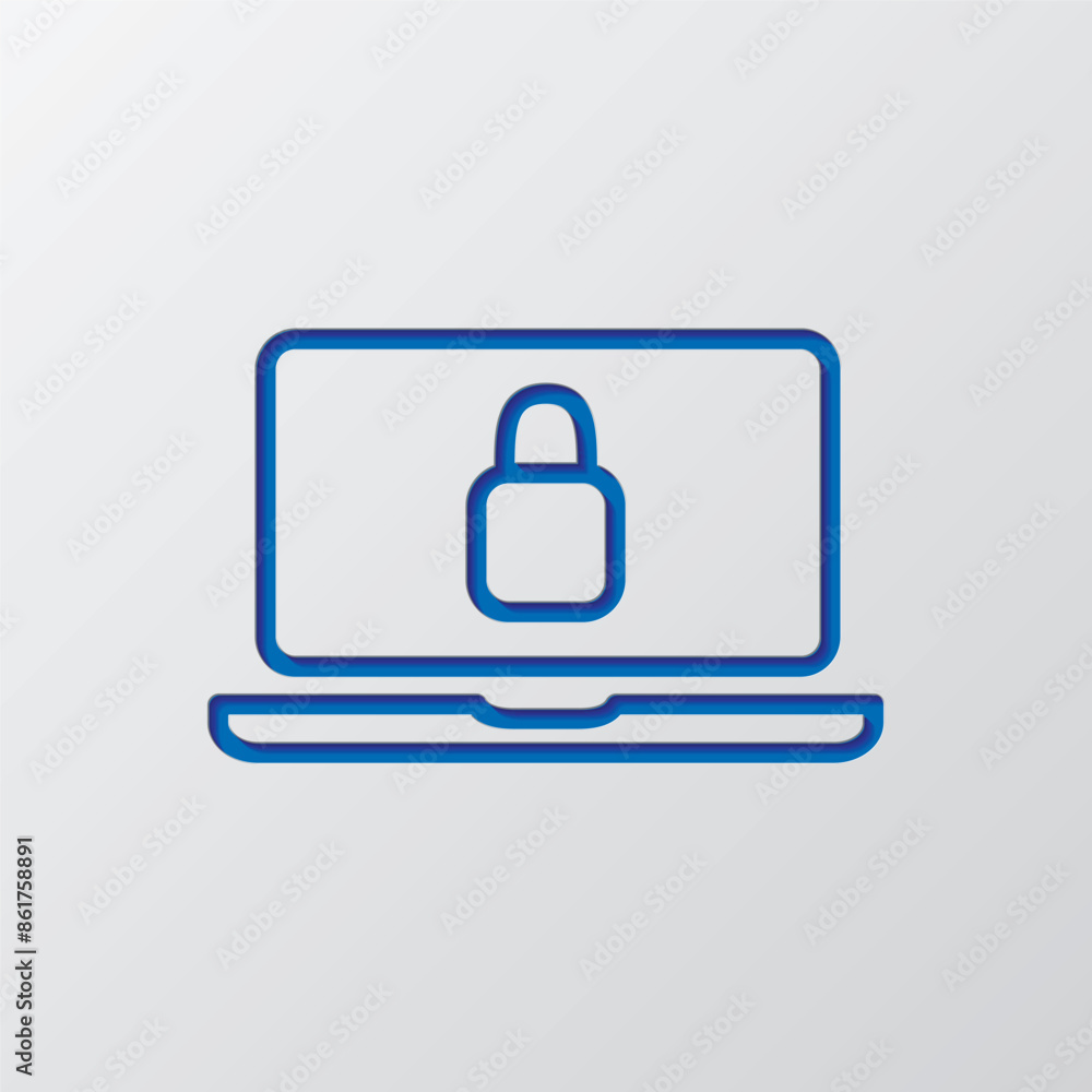 Poster notebook with lock, security simple icon vector. flat design. paper cut design. cutted blue symbol w