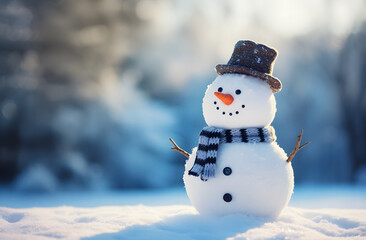 Obraz premium Snowman in a Winter Wonderland with Frosty Background