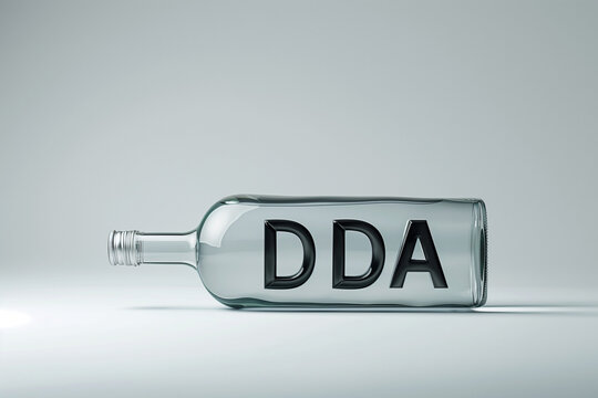 Empty bottle with DDA letters. Acronym for Dorosle Dzieci Alkoholikow (polish term for Adult Children of Alcoholics).