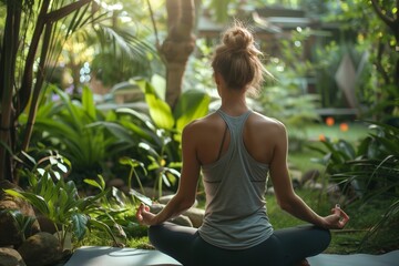 A person meditating in a garden