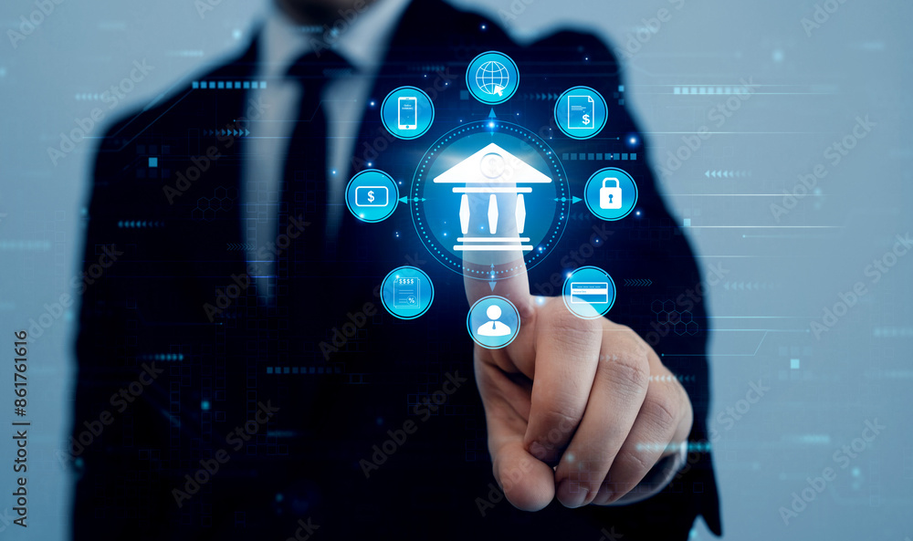 Aufkleber online banking and digital marketing technology. financial digital innovation technology. finance an