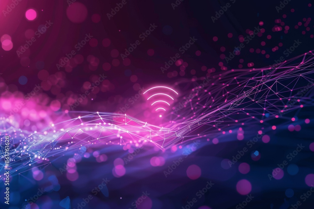 Poster abstract image with wifi symbol and digital network, illustrating modern connectivity and technology