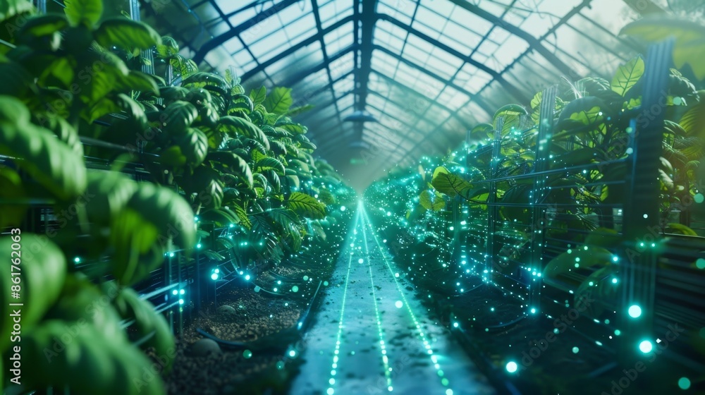 Poster sophisticated 6g sensors p throughout a greenhouse track temperature humidity and light levels allow