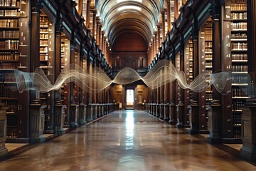 Fototapeta premium A waveform visualized as the sound of a whisper in a grand library