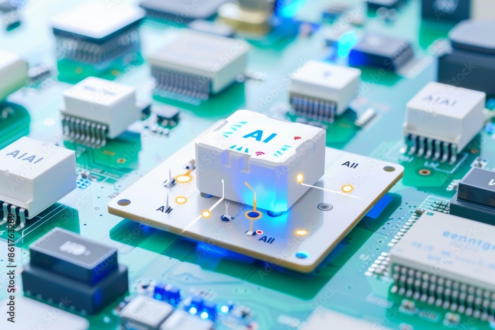 Aufkleber ai chip glowing on circuit board symbolizing advanced artificial intelligence and technology innovat