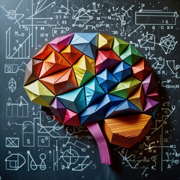 cerebro, Pizarron matem&aacute;ticas, f&iacute;sica, creativo en bloques de colores