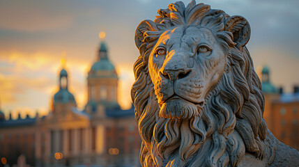Closeup view of the lion sculpture