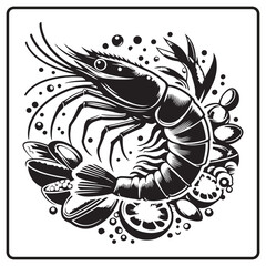 shrimp silhouette vector white background. shrimp vector for logo and coloring book image. Abstract, graphic, 