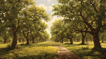 Image of Serene Walnut Trees in a Peaceful Grove