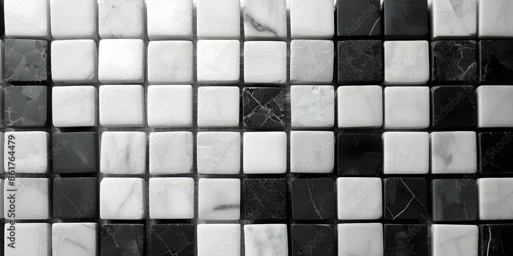 Poster monochrome image of mosaic wall featuring various square and rectangular tiles. concept monochrome p