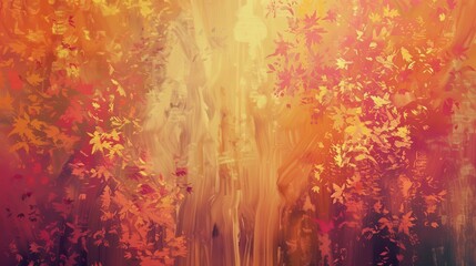 Naklejka premium Digital painting of leaves in autumn with light shining through