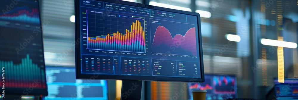 Aufkleber a modern computer screen displaying data visualizations and charts generated by ai