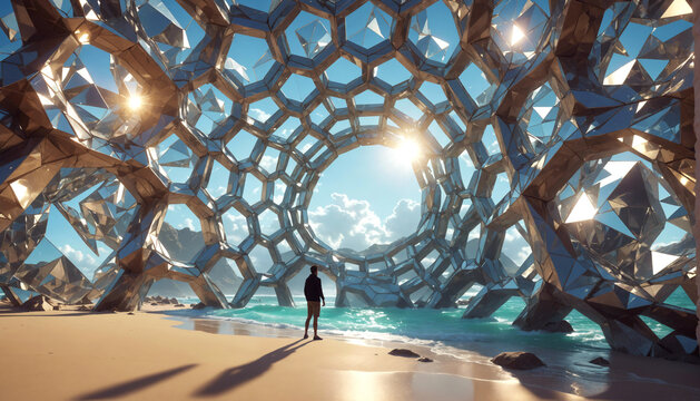 fractal met&aacute;llico en la playa. La soledad del ser. 