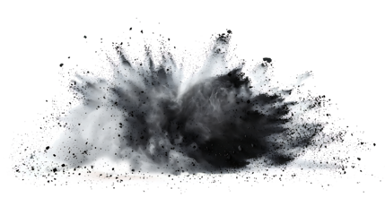 Black chalk pieces and powder flying, explosion effect PNG