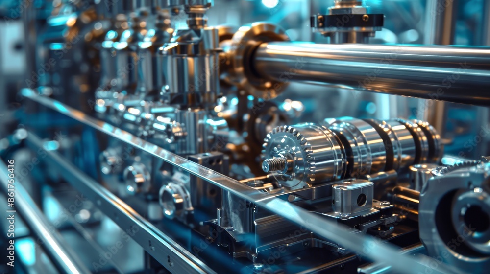 Aufkleber a close up of a machine in a factory showing detailed parts and mechanisms