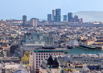 Vienna skyscrapers skyline behind historic districts