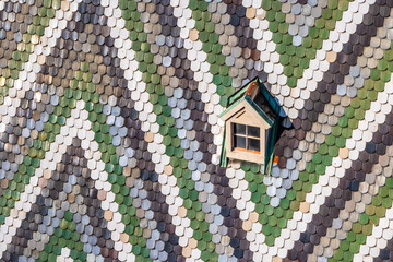 Stephansdom mosaic tiled roof with dormer window