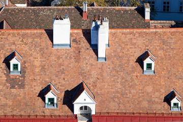 Old roof in Vienna with dormer windows