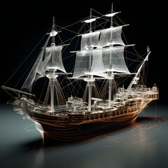Detailed Model Ship Against Dark Background