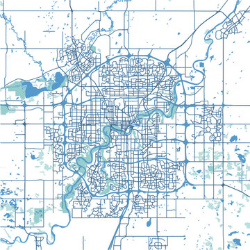 Layered vector map of Edmonton in Canada in a professional blue style