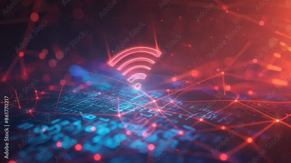 Poster abstract image with wifi symbol and digital network, illustrating modern connectivity and technology