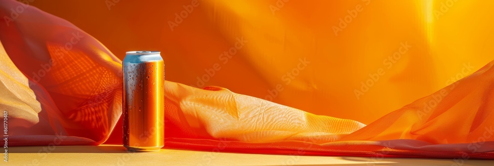 Poster a dynamic photo of a beverage can mockup positioned against a vibrant abstract background with ample