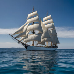 The image shows a ship sailing on the sea