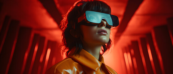 Obraz premium Person with Futuristic VR Headset