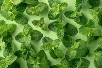 mint leaves green Background on green