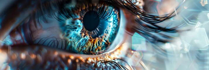 A mesmerizing macro photograph capturing the intricate details of an eye artwork, showcasing its mystical and futuristic qualities
