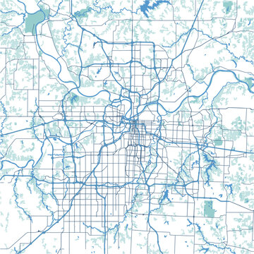 Layered vector map of Kansas City in Missouri in a professional blue style