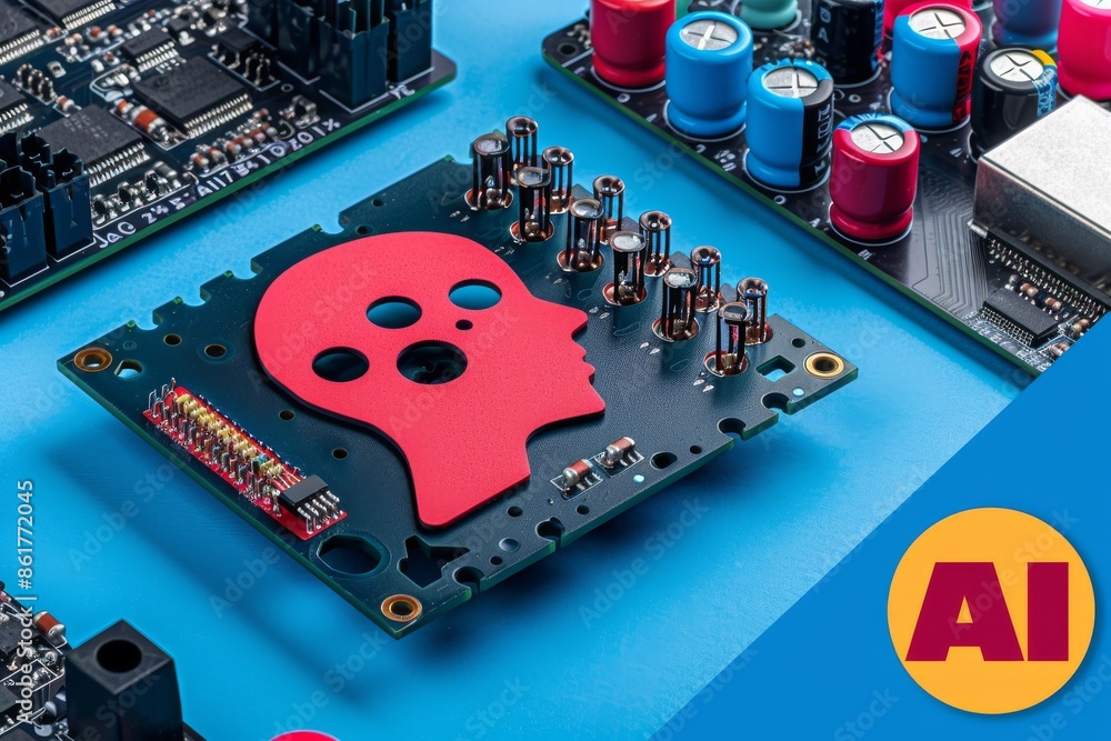 Poster ai skull on circuit board representing artificial intelligence and technology innovation
