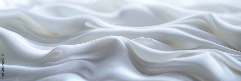 Poster a panoramic view of a soft-focus white seamless fabric texture. the fabric is draped in a series of 