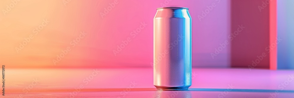 Canvas Prints a white soda can mockup stands elegantly against a vibrant abstract background with soft gradients o