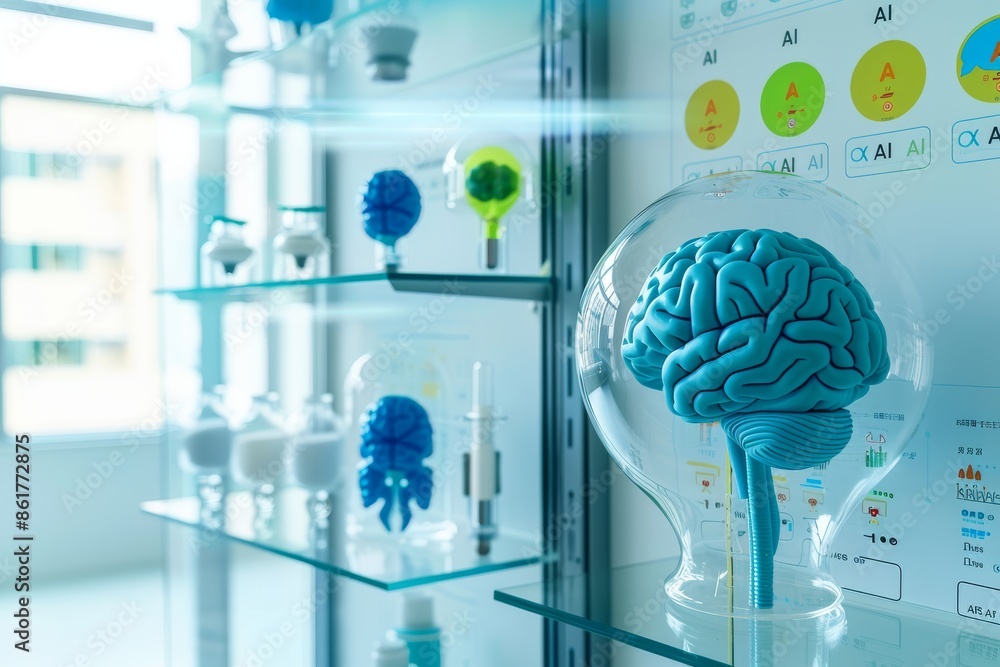 Aufkleber ai brain model in laboratory setting representing artificial intelligence and scientific research