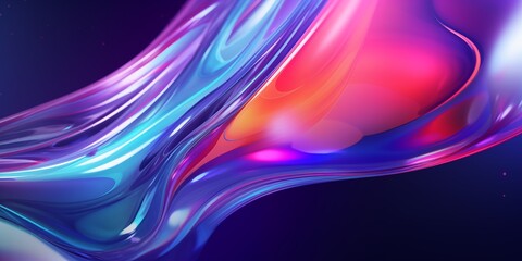 Bright glowing liquid abstract background. Bright smooth luminous waves poster. Fluid banner. Purple. blue, red colors. Digital raster bitmap illustration. AI artwork.