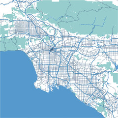 Layered vector map of Los Angeles in California in a professional blue style