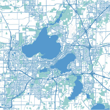 Layered vector map of Madison in Wisconsin in a professional blue style