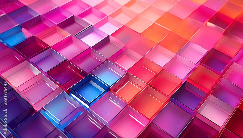 Poster glossy pink square tiles arranged in a geometric pattern