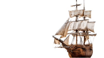 Vintage Wooden Pirate Ship: A Timeless Sailing Vessel - Isolated on a transparent background, PNG file